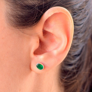 Yeşil Akik Taşı Gümüş Küpe - Çivi Küpe - 2