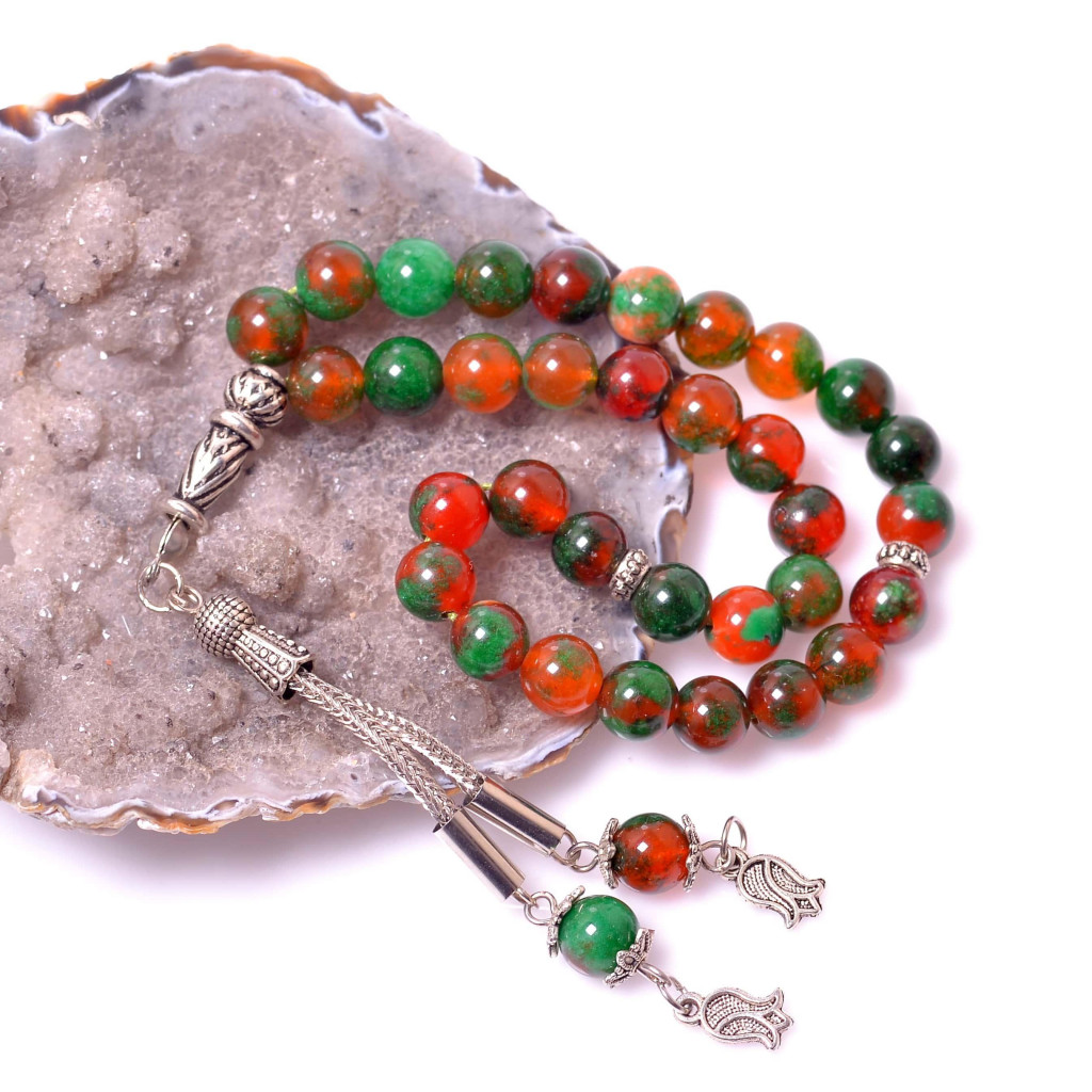 Yeşil Alacalı Jade Taşı Tesbih - 8 mm