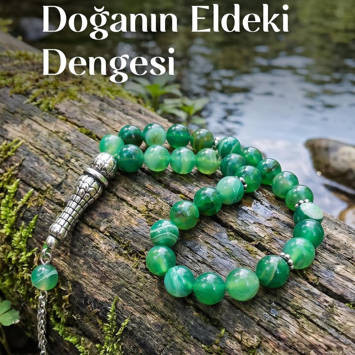 Yeşil Hareli Akik Çelik Tesbih – 8 mm