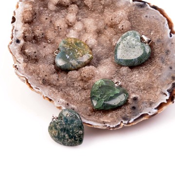 Yosunlu Akik Taşı Kalp Kolye - Küçük Boy - 2