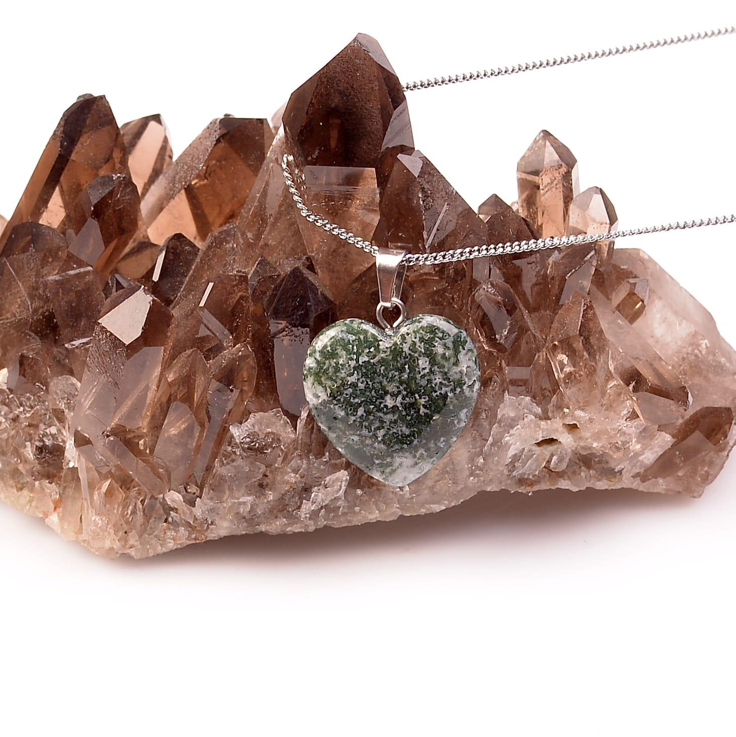Yosunlu Agate Stone Heart Necklace Small