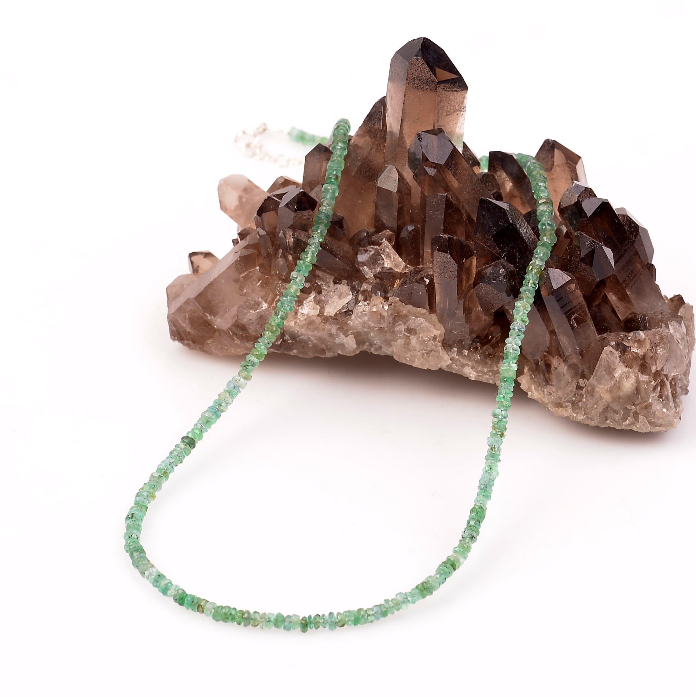Emerald Stone Silver Necklace 3 mm