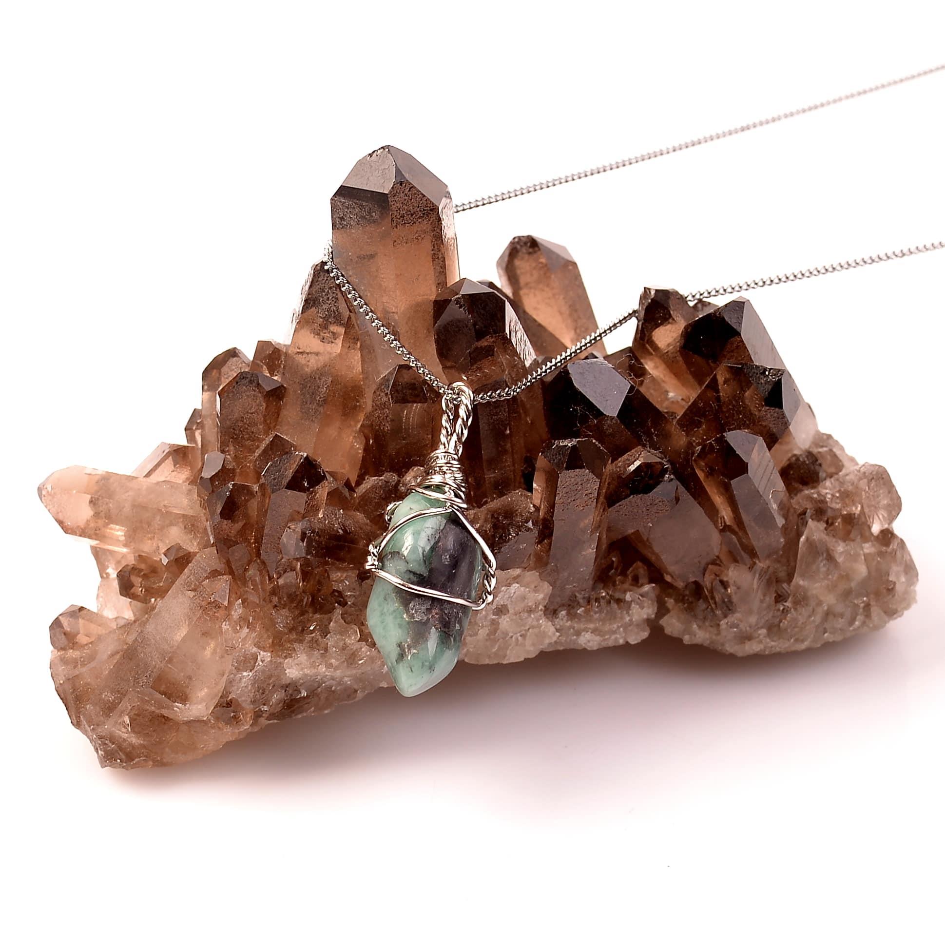 Emerald Stone Necklace Tel Wrapped